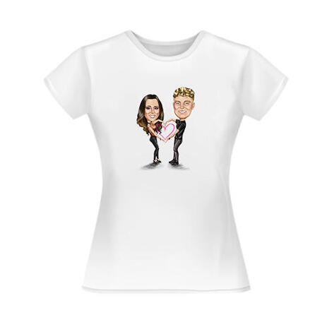 Couple Colored Romantic Caricature from Photos as T-shirt Gift - example