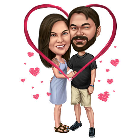Love Heart Personalized Valentines Day Full Body Caricature Couple Gift from Photos - example