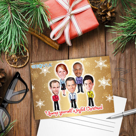 Employees Caricature Gift from Photos with Company Logo for Christmas - Set of 10 Cards - example