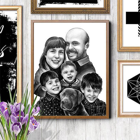 Family with Dog Cartoon from Photos Printed on Poster - example