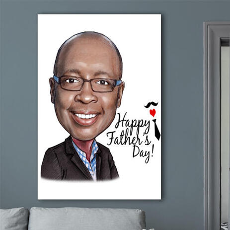 Super Dad Caricature Gift for Him on Father's Day - Print on Canvas - example