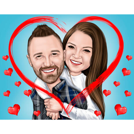 Two Lovers Valentine's Day Caricature Gift in Heart with One Color Background - example
