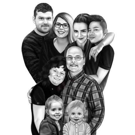 Caricature De Portrait De Famille En Style Noir Et Blanc A Partir De Photos