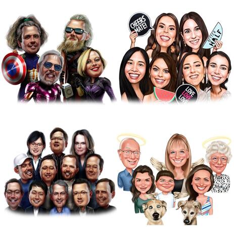 Group Caricature Portrait in Color Style - example