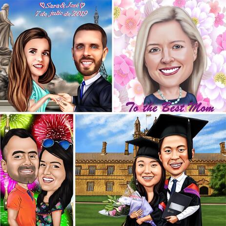 Any Holiday Caricature in Colored Style and Background - example