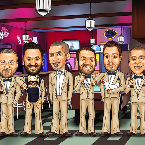Bar Groomsmen Caricature from Photos - example