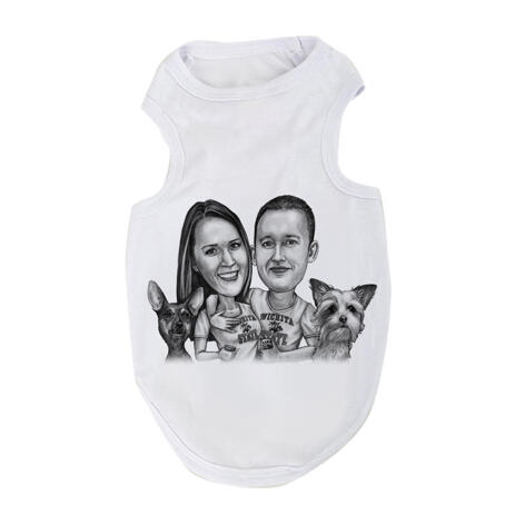Family with Pets Caricature on Pet Shirt - example