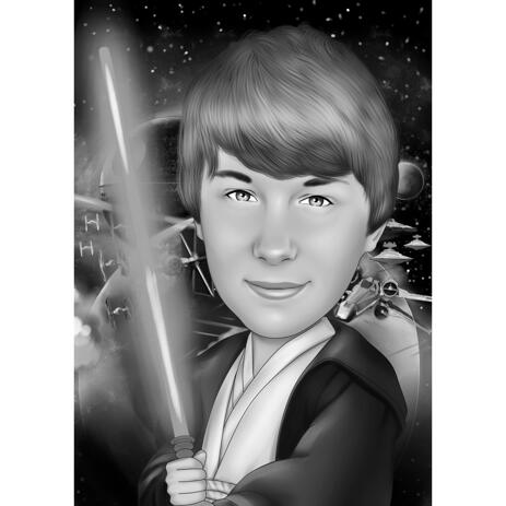 Star Wars Inspired Person Caricature in Black and White with Custom Background - example