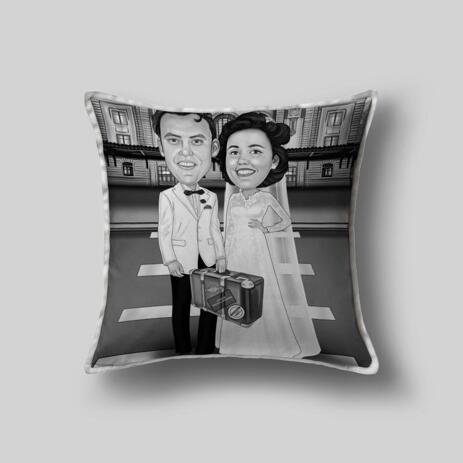 Bride and Groom Caricature on Pillow - example
