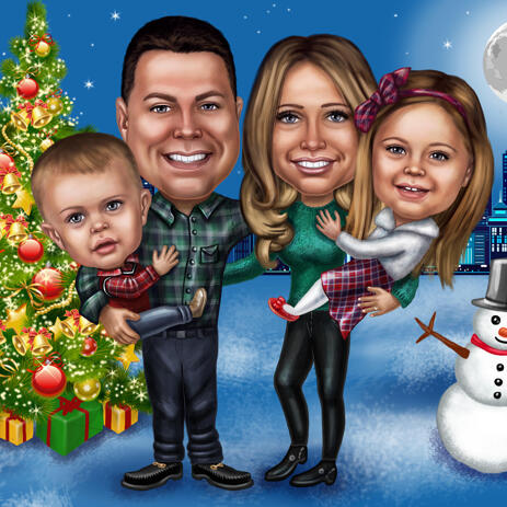 Full Body Christmas Group Caricature Card From Photo
