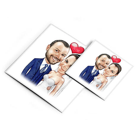 Printed Bride and Groom Caricature on Magnetes - example