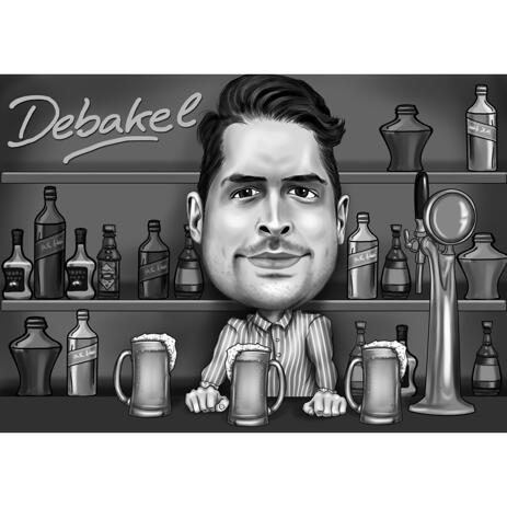 Custom Person Caricature in Pub Hand Drawn in Black and White Style from Photos - example