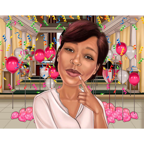 Birthday Gift Caricature for Sister in Colored Style with Custom Background - example
